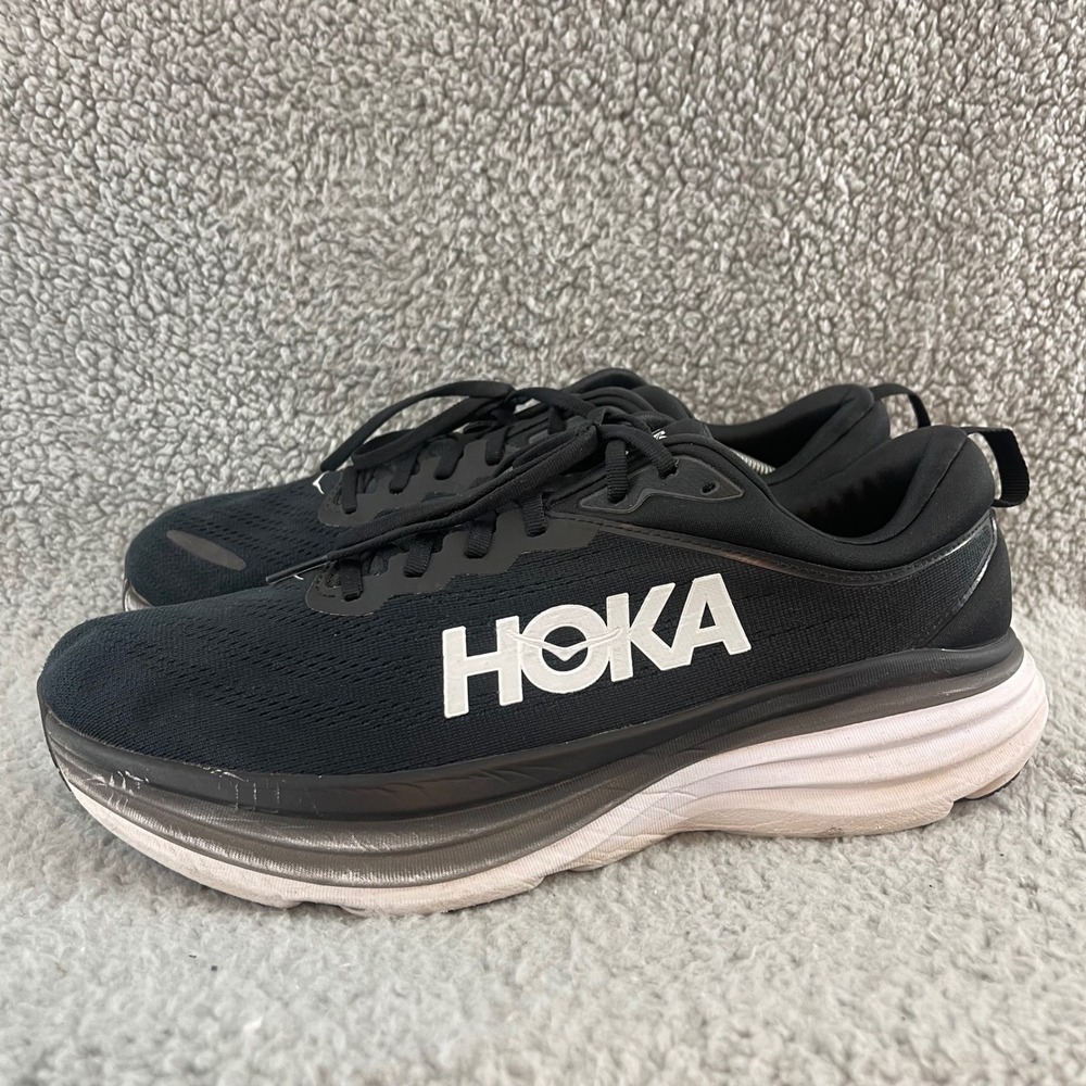Hoka One Bondi 8 Mens 11.5D Black White Running Comfort Walking Cushion Shoes